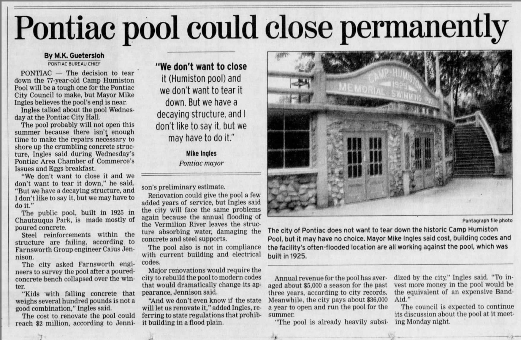 Pontiac pool could close permanently
